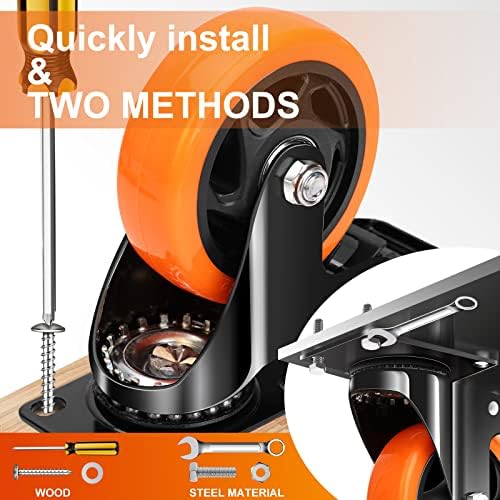 QNCZ 4" Caster Wheels, Outstanding Casters Set of 4 Heavy Duty, Silent Industrial Casters, Locking Casters Wheels for Furniture, Castor Wheels for Cart, Workbench.