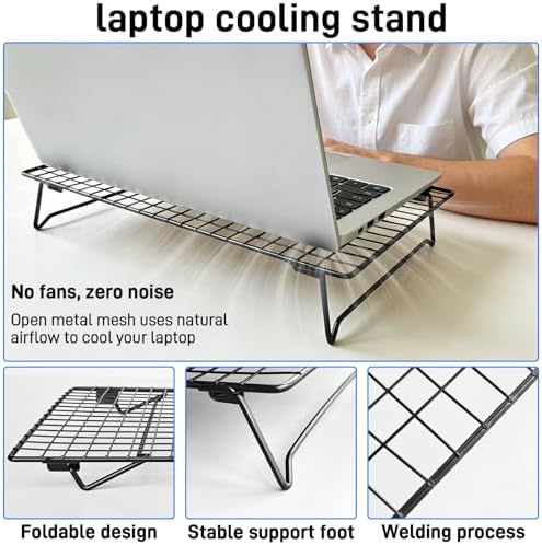 Adjustable Laptop Stand for Desk with Mouse Pad, Ergonomic Metal Foldable Laptop Riser with 3cm/6cm Height, Ventilated Cooling Computer Stand for 10-16 Inch Laptops