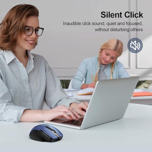 TECKNET Wireless Mouse, BT 5.0/2.4G, Rechargeable 6-DPI Silent, Blue