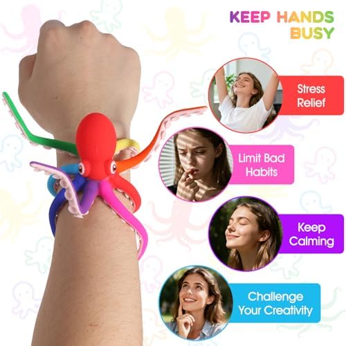 Octopus Fidget Toy with Suction Cups – Silicone Stress Relief and Sensory Play Desk Toy, Bendable Tentacles for Creative Poses, Portable Gift for Kids, Teens and Adults (1Pc-Brown)