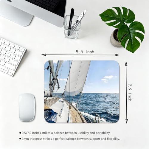 9.5x7.9 Inch Office/Gaming Mouse Pad, Sailing Boat on The Serene Sea with Hoisted Sails and Teak Deck Cute Anti-Slip Mat for Desk