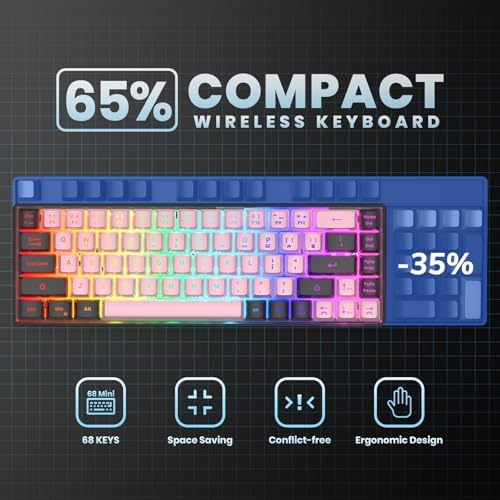 GEODMAER 65% Wired Gaming Keyboard, LED Backlit, Ultra-Compact Anti-Ghosting No-Conflict 68 Keys Membrane Gaming Wired Keyboard for PC Laptop Windows Gamer(Pink-Black)