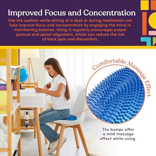 Special Supplies Stability Cushion Balance Pad for Core Strength Trainer and Flexibility, Tactile Sensory Disc for Standing or Sitting, Soft Molded Spike Surface, Includes Air Pump (Blue)