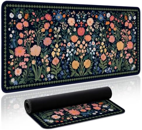 Aesthetic Desk Mat, Cute Whimsy Garden Desk Pad Protector for Work & Decor, 31.5" x 11.8", Pretty Non-Slip Extended Mouse Pad for Office or Home