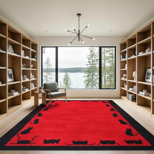 9'x12' Red Cat Crimson Artistic Washable Area Rug
