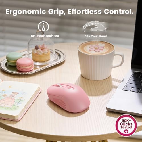 Wireless Keyboard and Mouse Combo, Magnetic Wrist Rest, Round Keycaps, Pink