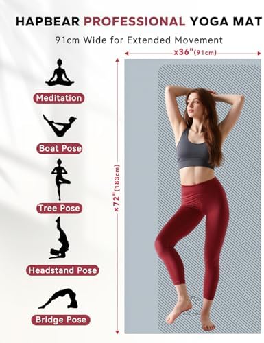 HAPBEAR Large Yoga Mat - 72"x36" Extra Wide Exercise Mat - 1/4" Thick Dual Color PVC | Anti-Slip Surface & High Cushioning - Ideal for Yoga, Pilates & Home Workouts - Bonus Mesh Bag