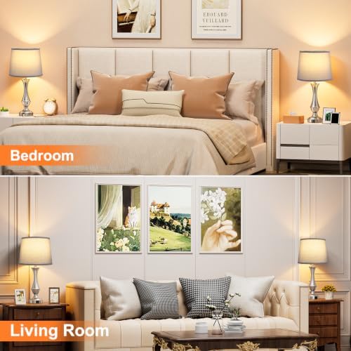 Touch Lamps for Nightstand, 3 Way Dimmable Lamps for Bedroom with USB C+A