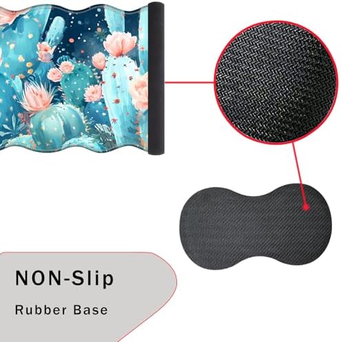 Mouse Pad with Wrist Support + Desk Mat + Coaster 3 in 1 Set, XL Large Gaming Mousepad Ergonomic Mouse Pads for Desk Computer Laptop Office,Cute Cactus