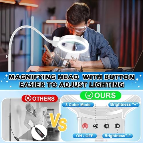30X 10X Large Floor Magnifying Glass with Light and Stand