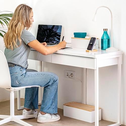 NATURE SUPPLIES Set of 2, Wood Cable Management Boxes, Large and Medium Cord Organizer to Hide Wires and Power Strips for TV, Desk, Computer, Router, Cable Storage and Home Office Organization, White