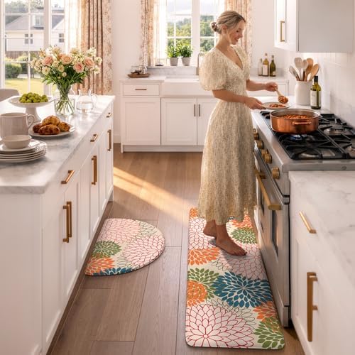 KIMODE Half Circle Anti Fatigue Mats for Kitchen Floor Rug Sets of 2