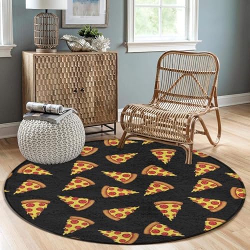 Highly Premium Quality Floor Mat, Office Chair Decor Mat, Room Sofa Yoga Soft Round Carpet Pizza Black