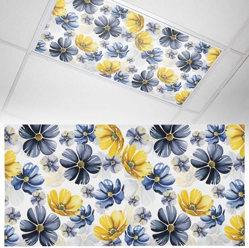 Ombre Flower Magnetic Fluorescent Light Covers for Ceiling Lights 2 x 4 Feet,Watercolor Yellow Purple Blue Green Floral Office Classroom Kitchen Drop Ceiling Light Covers Filters Shade Panel 1 Pack