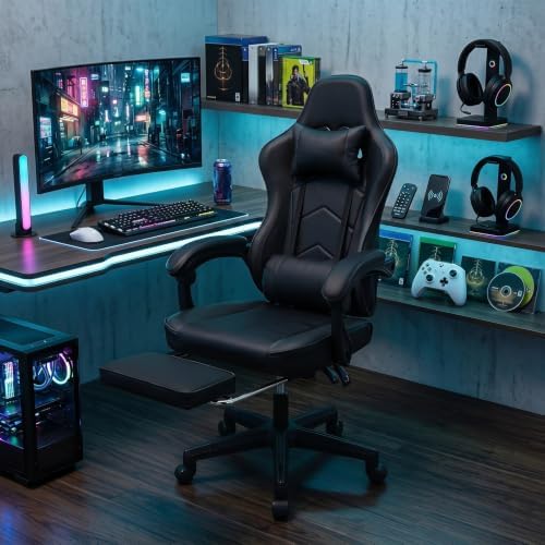 ELECWISH Ergonomic Gaming Chair, Reclining Computer Chair, Pure Black