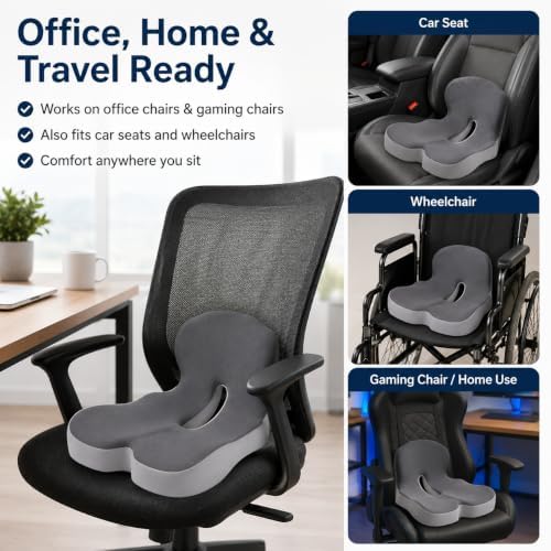 Celnva Orthopedic Seat Cushion – L-Shaped Lumbar Support Memory Foam Comfort for Long Sitting, Ergonomic Support for Office Chair, Wheelchair, Car & Travel (Gray)
