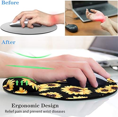 Mouse Pad with Wrist Support, Desk Decor for Women Cute Design Mouse Pad Non-Slip Rubber Base Mousepad for Desk Laptop Gaming Working Computers Laptop Easy Typing & Pain Relief, Sunflower