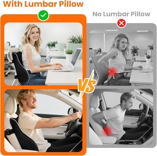 CloudBliss Lumbar Support Pillow, Memory Foam for Office, Standard, Black