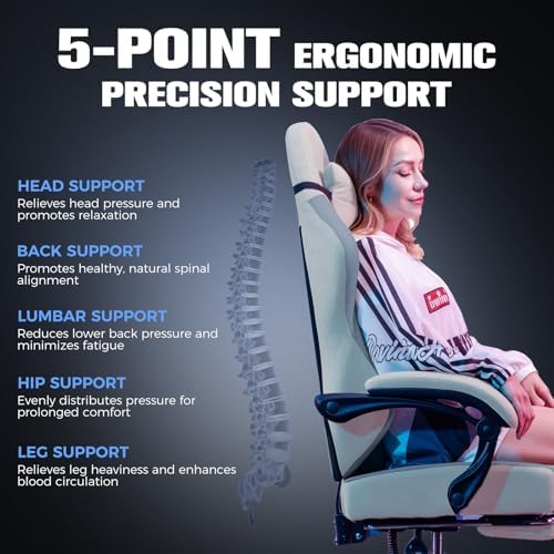 GTPLAYER Gaming Chair, Ergonomic Computer Chair with Footrest and Lumbar Support, High Back Recliner Chair 350lbs, Height Adjustable for Home Office, Grey