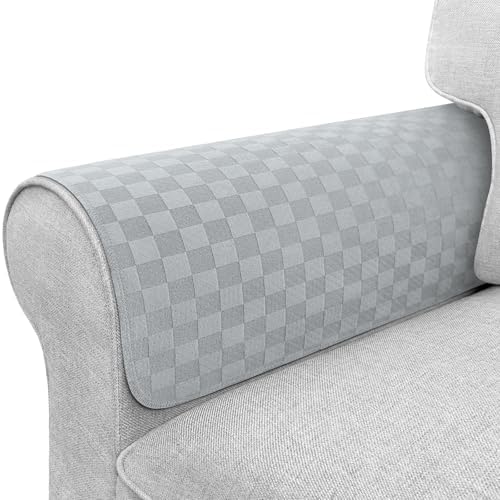 Couch Arm Covers, Sofa Arm Covers, Waterproof Armrest Cover for Sofa, Loveseat, Armchair, Anti-Slip Recliner Arm Cover, Headrest Cover, Arm Chair Covers Set of 2 (Gray, 24"×24")