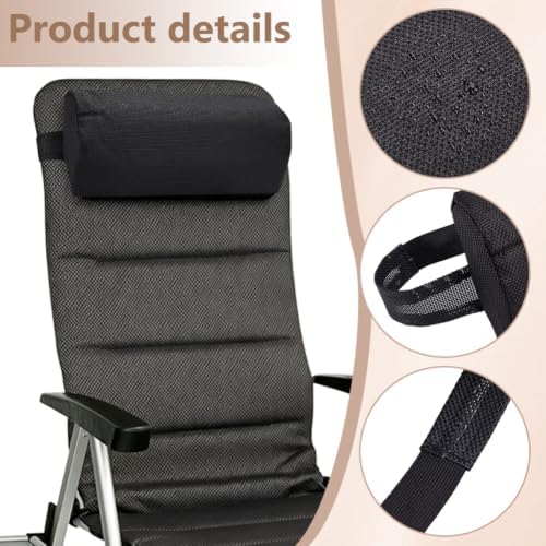 BENECREAT 2Pcs Outdoor Chaise Lounge Head Pillow, Outdoor Patio Pillows with Adjustable Strap for Patio Chair Recliner Head Support, Black