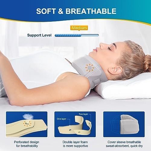CozyHealth Neck Brace for Neck Pain and Support, Soft Neck Support Relieves Pain & Pressure in Spine for Women & Men, Wrap Align Stabilize Vertebrae Foam Cervical Collar for Sleeping (Grey, XS, 2.5" Middle Height)