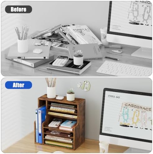 Wood Desktop File Holder Organizer Mail Sorter for File Folders, Mails, Envelopes or Magazines, 8 Compartments (Brown)