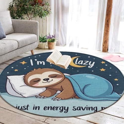Soft Round Yoga Carpet, Office Chair Decor Round Mat for Carpet and Hardwood Floors Cute Sloth