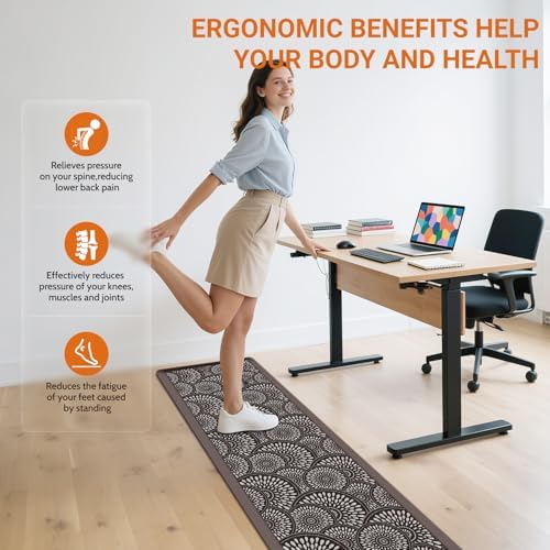 Mattitude Kitchen Mat, 17.3x60in Heavy Duty Ergonomic Comfort Foam Standing Desk Mat, Waterproof Non-Slip Standing Mats and Rugs for Kitchen, Office, Laundry, Chocolate