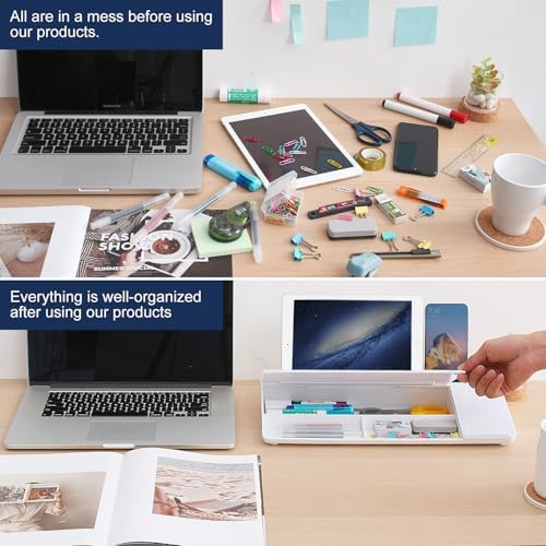 Small Glass Desktop Whiteboard Dry-Erase-Board - Computer Keyboard Stand with Wireless Charger White Board Surface Pad with Drawer, Desk Organizers with Accessories for Office, Home, School Supplies
