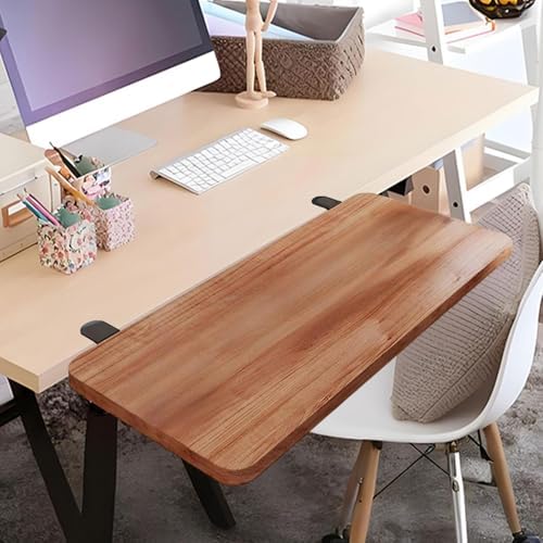 Desk Extension Board Clamp-on Keyboard Tray Portable Ergonomic Arm Rest Expansion Platform for Home Office- Walnut Color