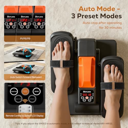 Roylvan Workout Under Desk Elliptical Machine, Electric Seated Foot Pedal Machine for Seniors, Enhanced Safety and Stability, 12 Adjustable Speeds