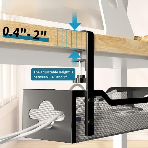 Under Desk Cable Management Tray No Drill, Metal Mesh Cable Management Under Desk with Clamp Mount, 2 Hole Cable Tray with Wire Management and Cord Organizer for Home Office Standing Desk (Pack of 15)