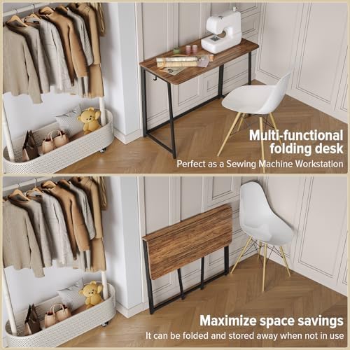 WOHOMO Folding Desk, 39.4" Foldable Computer Table for Small Spaces, Walnut