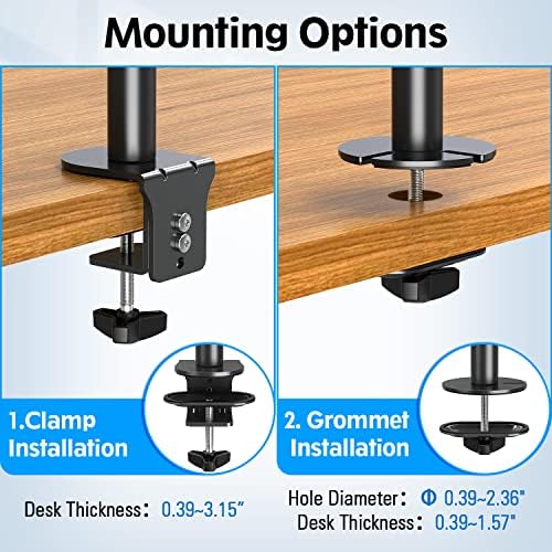 MOUNTUP Dual Monitor Stand, Vertical Monitor Mount for 2 Max 32 inch Stack Screen Monitors, Height Adjustable, Swivel, Tilt Monitor Desk Mount with C Clamp Grommet Base, Home Office