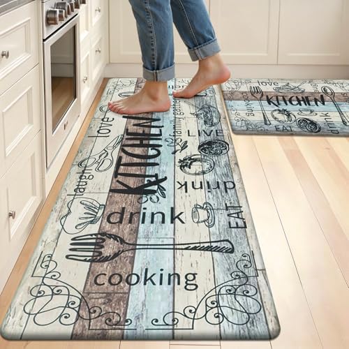 HEBE Anti Fatigue Kitchen Rugs Set of 2, Cushioned Kitchen Mats for Floor