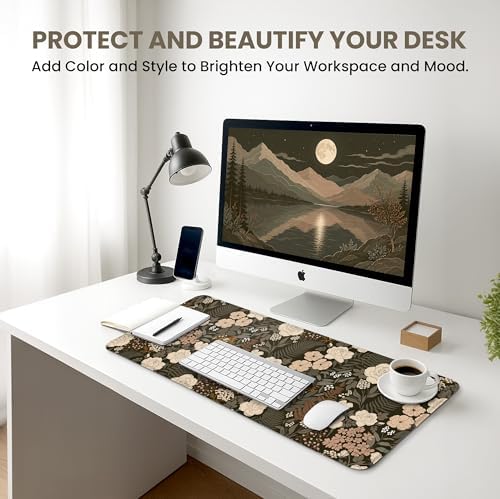 Aesthetic Desk Mat, Cute Wild Rose Desk Pad Protector for Work & Decor, 31.5" x 11.8", Pretty Non-Slip Extended Mouse Pad for Office or Home