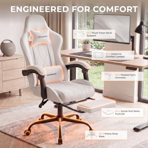 Dowinx Gaming Chair with Footrest, Ergonomic Office Chair, White