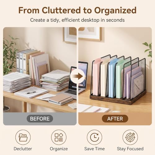 OPNICE Desk File Organizer, Mail Organizer, Large, Brown