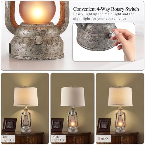 Farmhouse Rustic Table Lamps Set of 2, Iron Gray