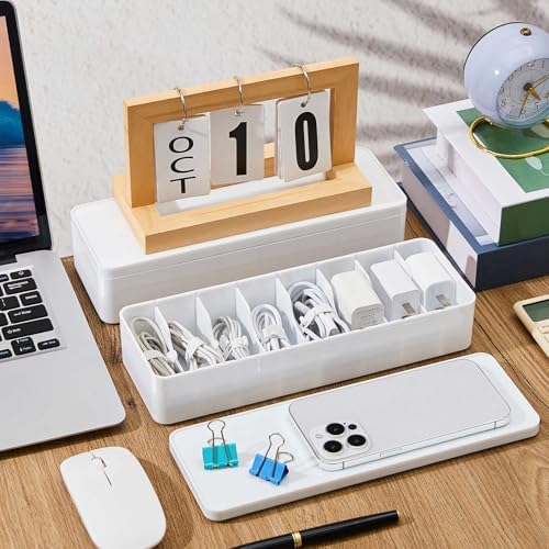 Tatuo Cord Organizer Box with Lid, White, 1 Pack