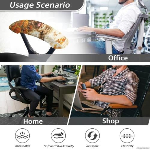 Highland Cow Floral Printed 2 Pcs Office Chair Arm Rest Covers, Removable Computer Chair Armrest Covers with Elastic Edge for Home Decor, Soft Stretch Office Chair Cover