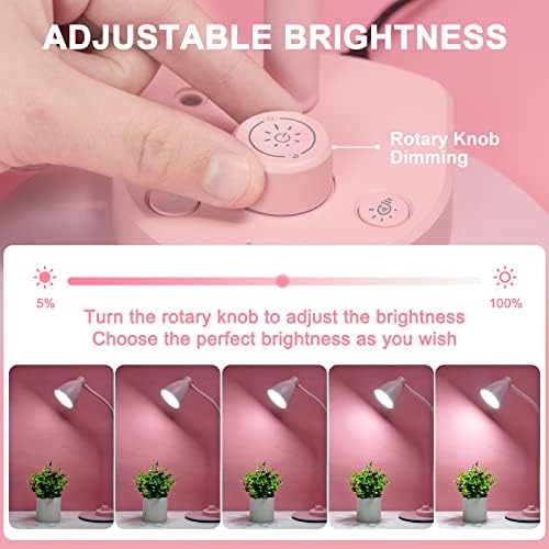 BOHON Cute Desk Lamp with USB Charging Port, 3 Color Modes Dimmable, Pink
