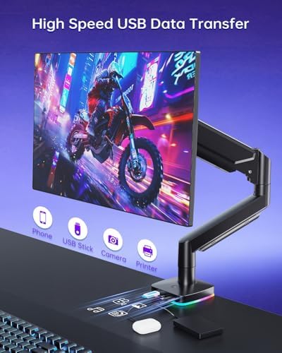RGB Gas Spring Monitor Arm with USB Hub for 13-32 Inch Monitors