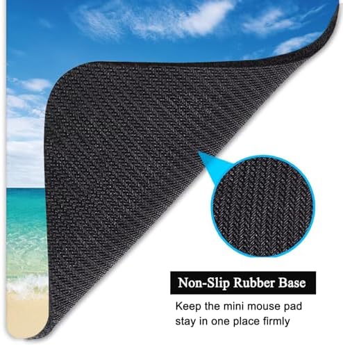 Small Mouse Pad, Mini Mouse Pad 6 X 8 Inch with Non-Slip Rubber Base for Keyboard Tray Laptops Wireless Mouse Home Office Travel, Washable & Portable (Beach)