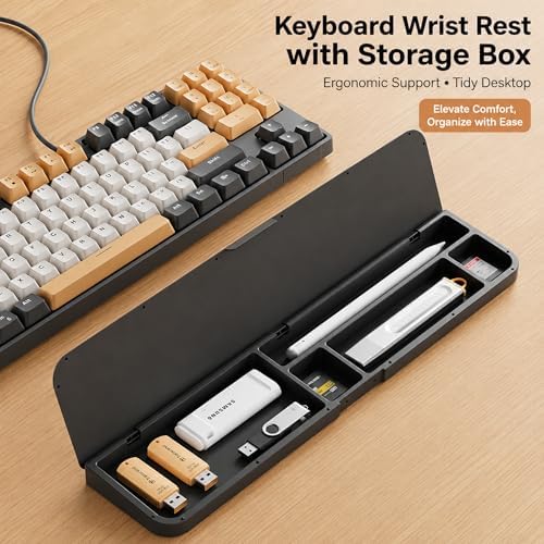 Keyboard Wrist Rest with Partition Storage Box,PU 15 Inch Mechanical Keyboard Palm Support for 98-Key Setup and Office Desk, Ergonomic Typing Pad