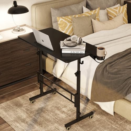 Hadulcet Small Standing Desk Adjustable Height, Mobile Stand Up Desk with Wheels, Portable Walking Pad Table Stand, Rolling Laptop Cart for Standing or Sitting, Black