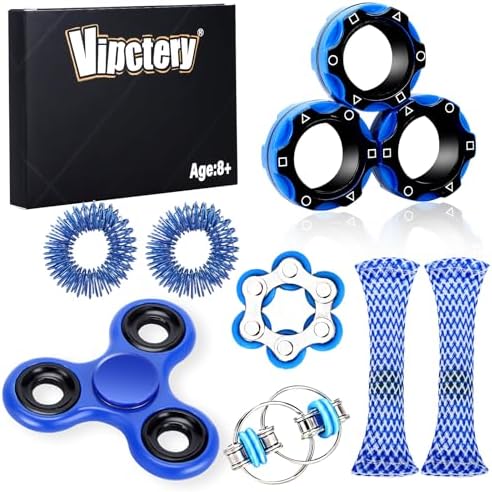 8Pcs Fidget Toys for Kids ADHD Autism Toys Adults EDC Cool Gadgets Desk Toys Fidgets for Classroom Magnetic Fidget Rings Figette Spinner Easter Basket Stuffers Gifts for Teens Boys