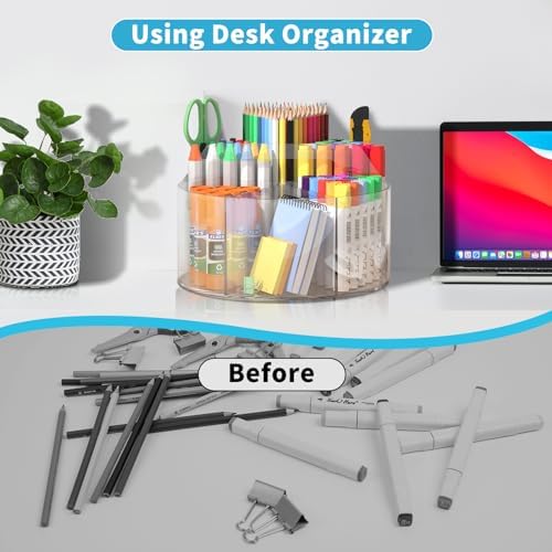 360 Degree Acrylic Desk Organizer Clear Pen Holder for Desk Kids 2 Packs