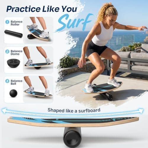 Sportneer Surf Balance Board, 8-in-1 Wooden Wobble Board